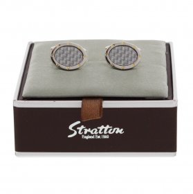 Cufflinks - Stratton Rhodium Gold & Carbon Fibre Cufflink Set