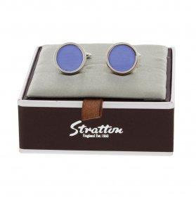 Cufflinks - Stratton Rhodium Centre Blue Cat Eye Cufflink Set