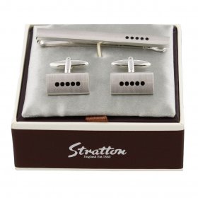 Cufflinks - Stratton Engraved 5 Dot Tie Slide & Cufflink Set
