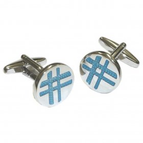 Cufflinks - Round Silver / Blue Lined Pattern