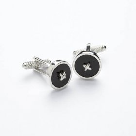 Cufflinks - Rhodium Black Button