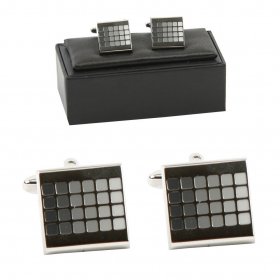 Cufflinks - Rhodium Plated Cufflinks with Grey Epoxy Square