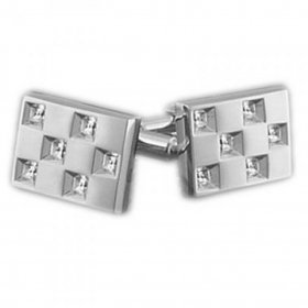 Cufflinks - Silver Rectangle with Checked Crystal Stones