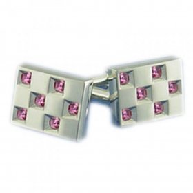 Cufflinks - Silver Rectangle with Checked Rose Stones