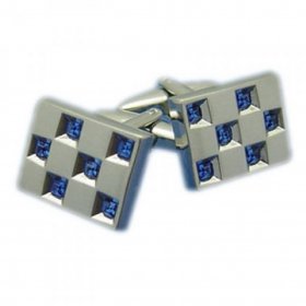 Cufflinks - Silver Rectangle with Checked Sapphire Stones
