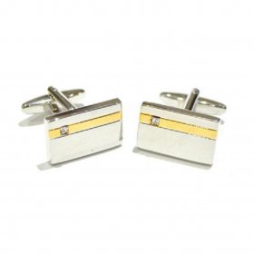 Cufflinks - Rectangular Cufflinks with Crystal and Stripe 2 Tone 