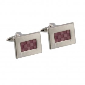 Cufflinks - Rhodium Plated Checkers Pink Cufflinks