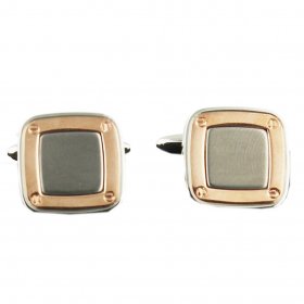 Cufflinks - Rhodium Plated Cufflinks Square With Rose Gold Border