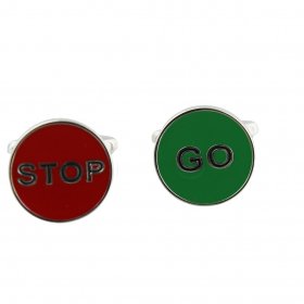 Cufflinks - Red and Green Round Cufflinks "Go" & "Stop"