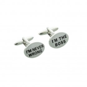 Cufflinks - Rhodium Plated "I'm Never Wrong" & "I'm The Boss"