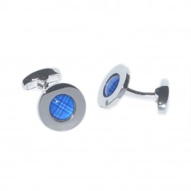 Cufflinks - Rhodium Plated Saltire Tartan Centred Cufflinks