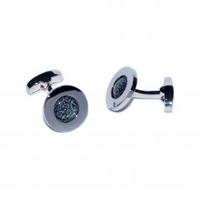 Cufflinks - Rhodium Plated Dark Paisley Centred Cufflinks