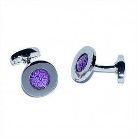 Cufflinks - Rhodium Plated Purple Paisley Centred Cufflinks