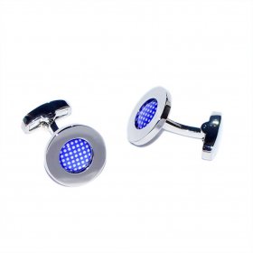 Cufflinks - Rhodium Plated Purple Polka Dot Pattern Centred Cufflinks