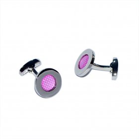 Cufflinks - Rhodium Plated Pink Polka Dot Pattern Centred Cufflinks