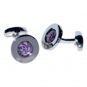 Cufflinks - Rhodium Plated Purple Paisley Centre Cufflinks