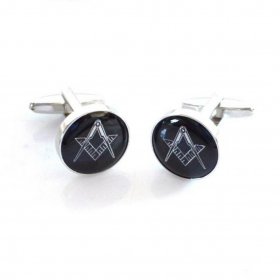 Cufflinks - Black and Silver Enamelled Masonic Cufflinks (Exclusive design)