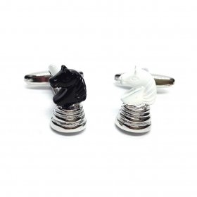 Cufflinks - Chess Knights Black & White