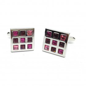 Cufflinks - Pink, Purple and Red 9 Crystal Square