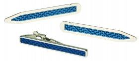 Collar Stiffeners & Tie Bar Set - Blue - Rhodium